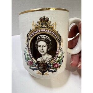 Queen Elizabeth II Vintage Silver Jubilee Mug by Lord Nelson Pottery Crazing